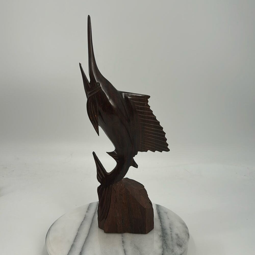 Large Marlin swordfish wood carved statue